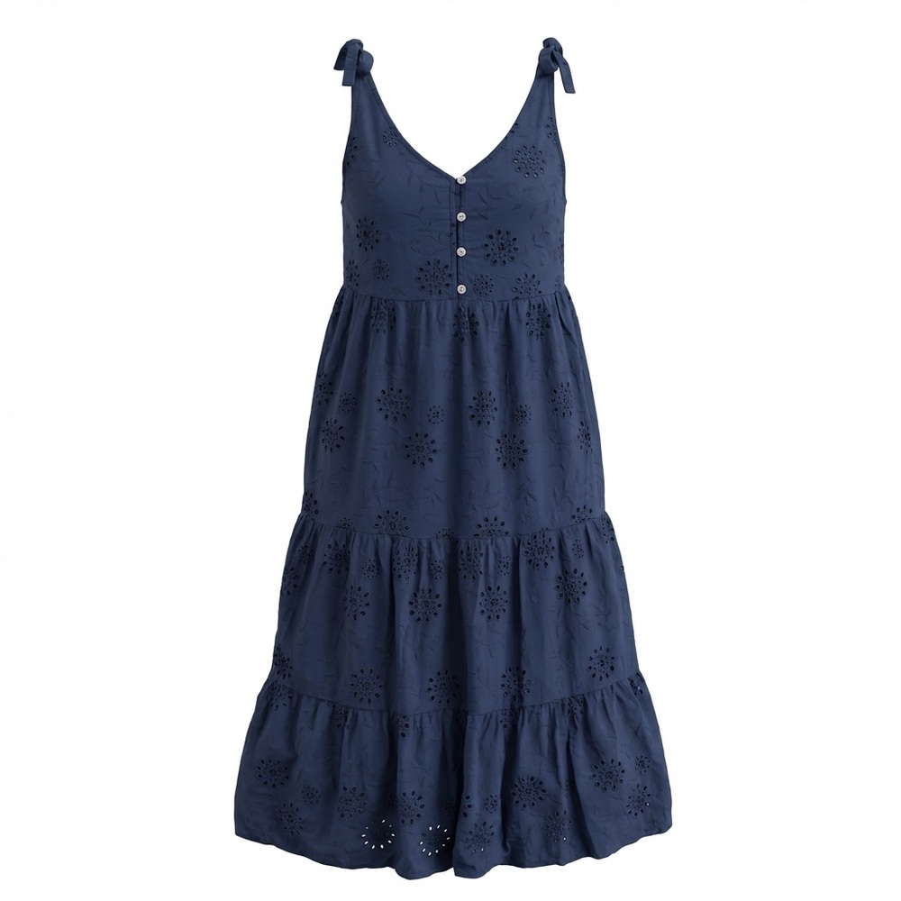 Valentina Naldi Elegant Navy Cotton Embroidered Sleeveless Maxi Dress Size L